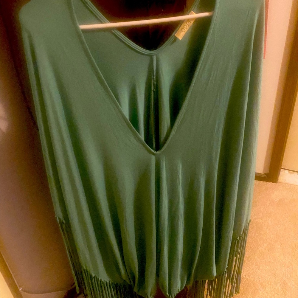 ODDY Green Fringe Top